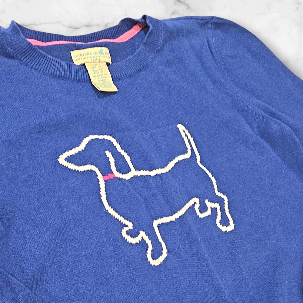 Caribbean Joe Royal Blue Sweater with Dog Design Size Small (S) B47 - Picture 3 of 8
